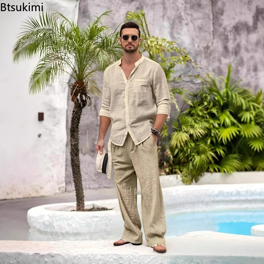 Winter Clothing Men - New Men's Casual Cotton Linen 2PCS