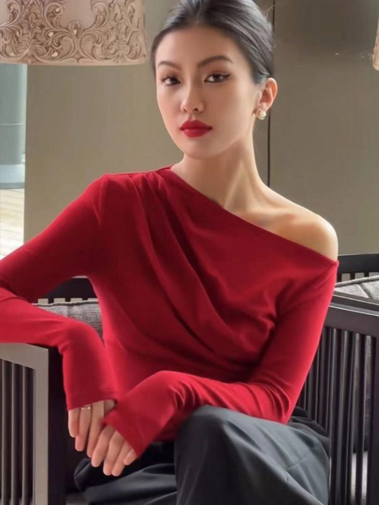Slim Plain 2025 Off Shoulder C - Winter Clothing On Sale Women'S recension och pris