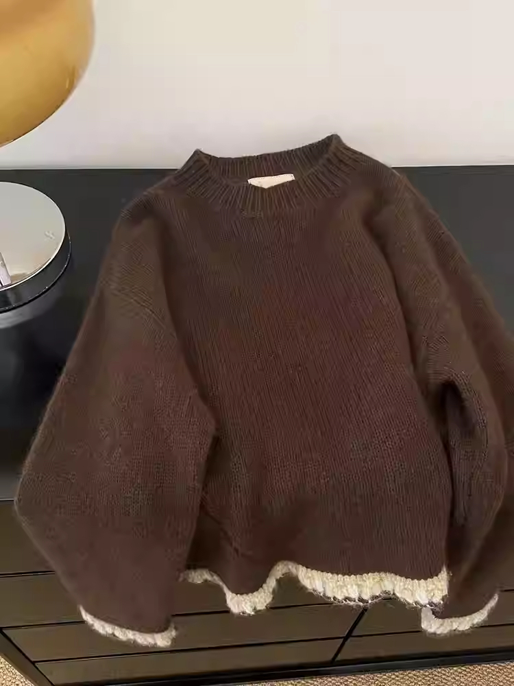 Women's Brown Patchwork Pullov - Winter Clothing Factory Outlet recension och pris
