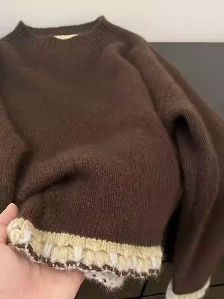 Women's Brown Patchwork Pullov - Winter Clothing Factory Outlet recension och pris