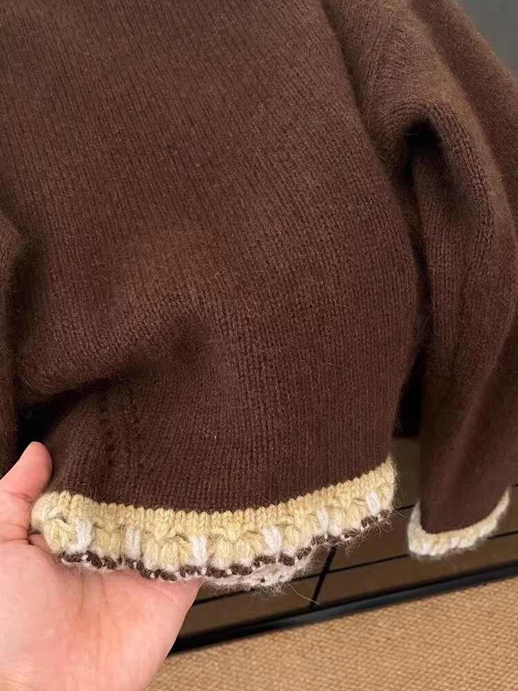 Women's Brown Patchwork Pullov - Winter Clothing Factory Outlet recension och pris