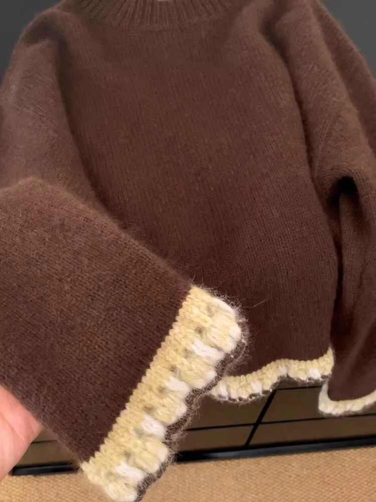 Women's Brown Patchwork Pullov - Winter Clothing Factory Outlet recension och pris
